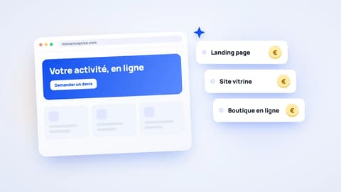 Maquette d'un site internet avec les étiquettes de prix landing page, site vitrine et boutique en ligne
